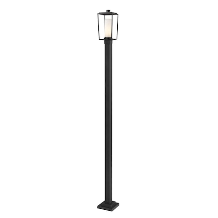 Z-Lite Sheridan 1 Light Outdoor Post Mounted Fixture, Black & White Opal 595PHMS-536P-BK